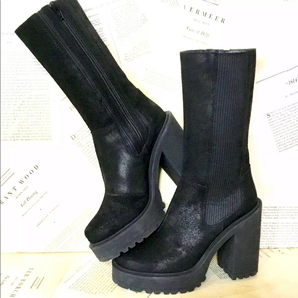 Free People Boot Platform Tall Lug Heel Suede